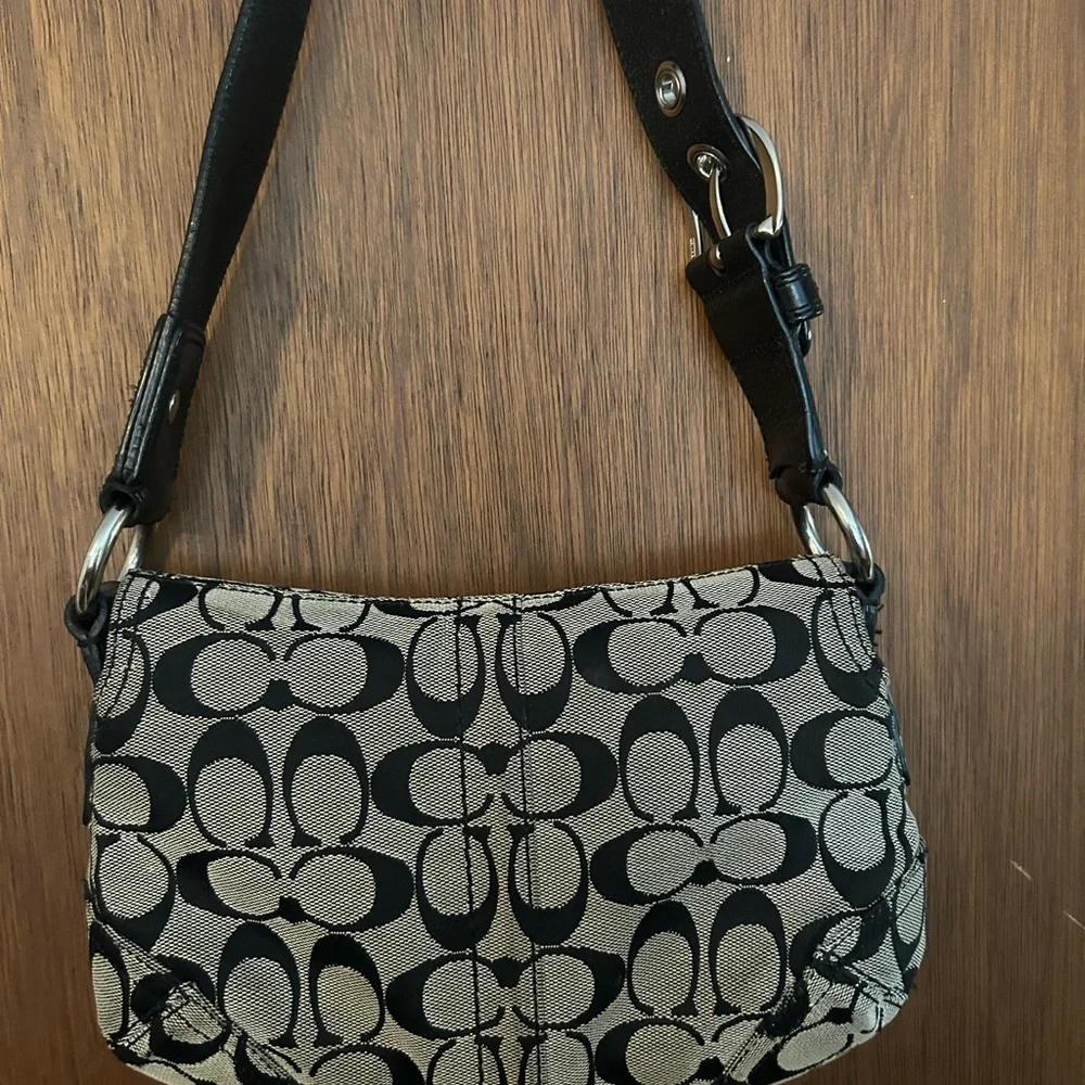 Coach Black & Khaki Signature Canvas Shoulder Bag with Buckle Accent - Picture 2 of 6